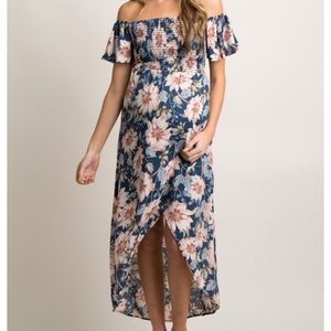 PinkBlush Maternity Blue Floral Wrap Dress